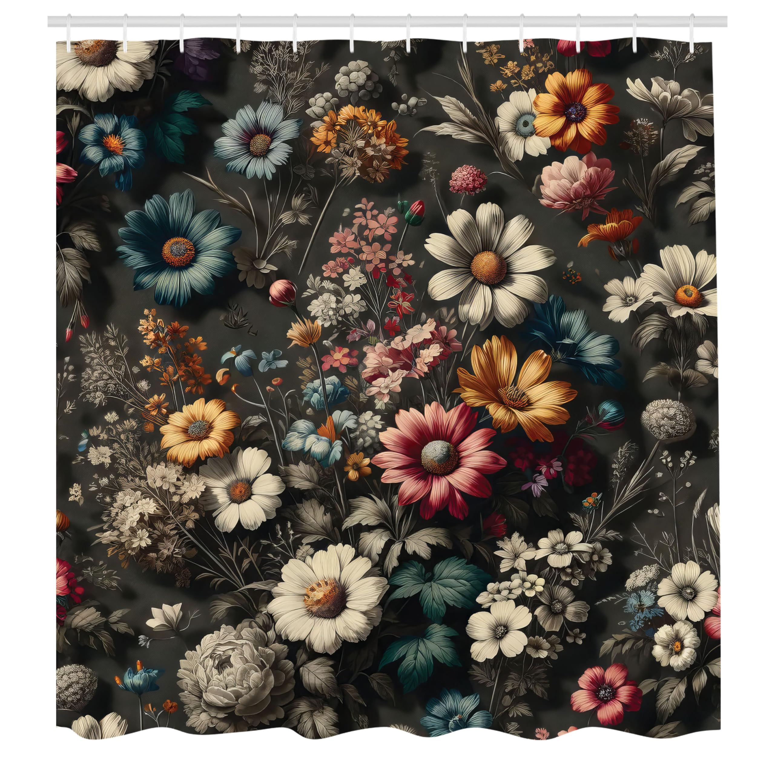 Ambesonne Floral Shower Curtain, Futurist Garden Flowery Atmosphere With Gentle Petals On Greyish Back, Cloth Fabric Bathroom De